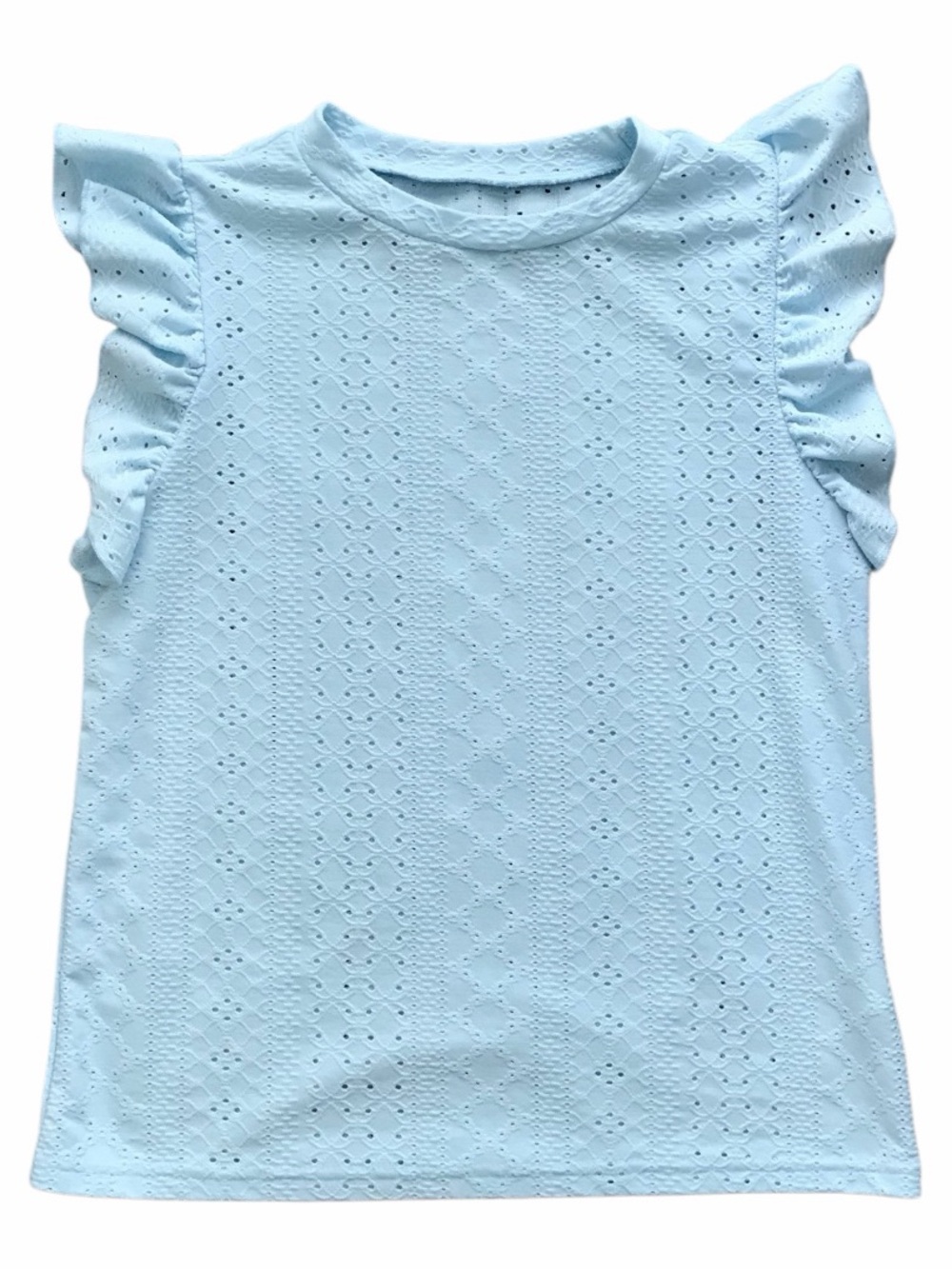 Women’s Light Blue Eyelet Ruffle Sleeve Top, XS